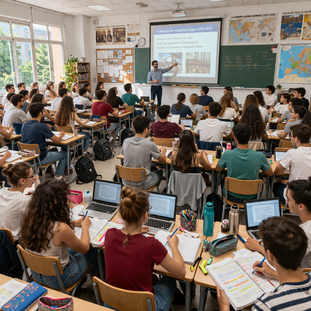 clase tradicional con muchos alumnos en colegio