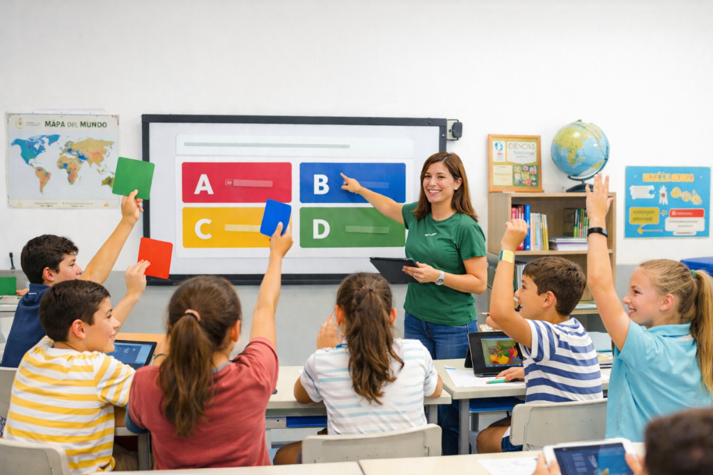 alumnos participando en clase dinámica en colegio Sabia Nova en Rivas Vaciamadrid