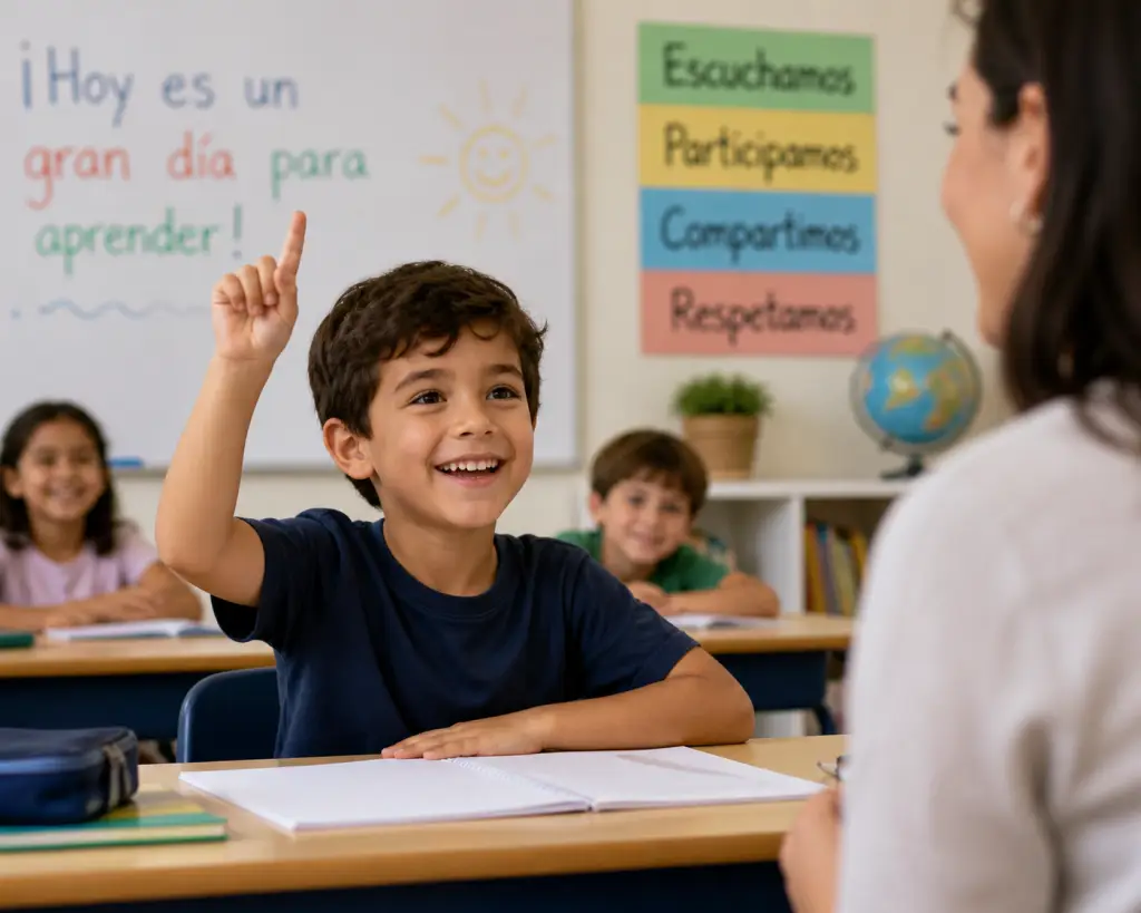 niño estudiando en sabia nova rivas participando en clase