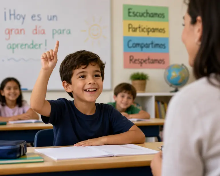 niño estudiando en sabia nova rivas participando en clase